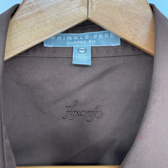 Foxcroft Brown Wrinkle Free Shaped Fit Button Up Embellished Shirt Size 14 Work - Picture 3 of 5